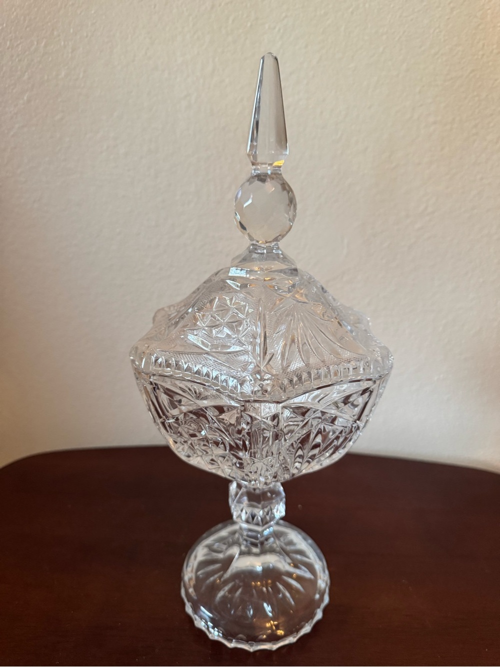 Cut Glass Covered Compote Candy Dish - Clear Crystal Look
